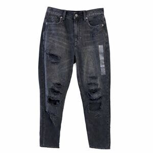 American Eagle Mom Jeans Women’s 2 Regular High Rise Distressed Black NWT